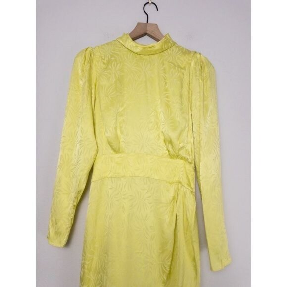 Ronny Kobo Kiara Silk Jacquard Dress M Slit Neon Asymmetric Long Sleeve - Picture 4 of 10